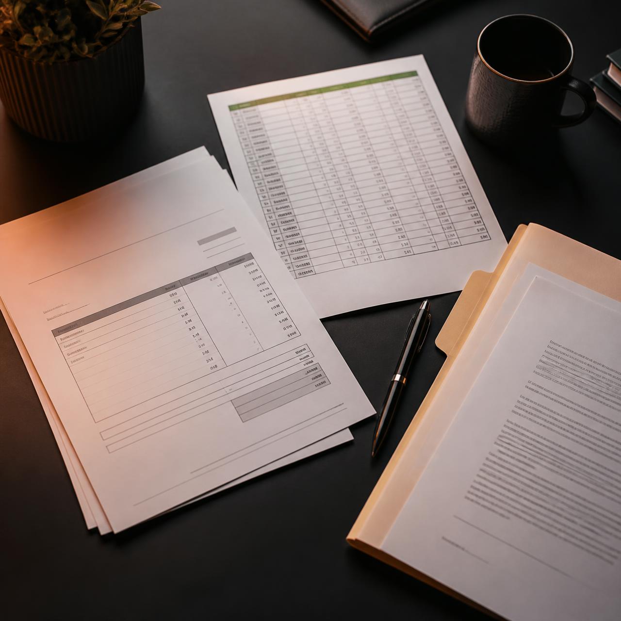 Pack de documentos y plantillas para autónomos organizados sobre escritorio